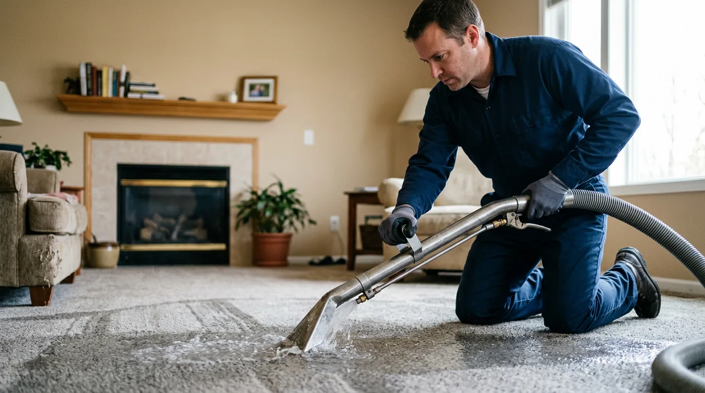 Water damage restoration technician working near Hinsdale, MA